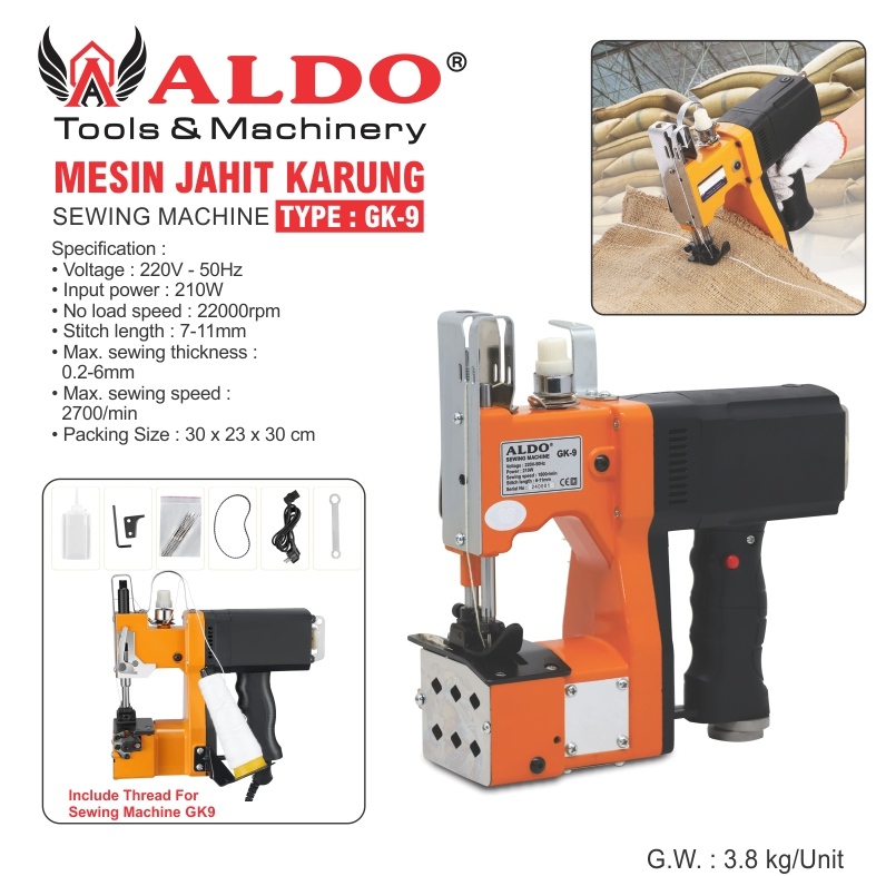 MESIN JAHIT KARUNG GK-9 / SAWING MACHINE / MESIN JAHIT KARUNG BERAS / ALAT JAHIT KARUNG MERK ALDO