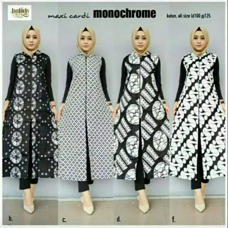 Cardigan Outer Batik - Outerwear Long Cardi Atasan Batik Wanita Monokrom Modern