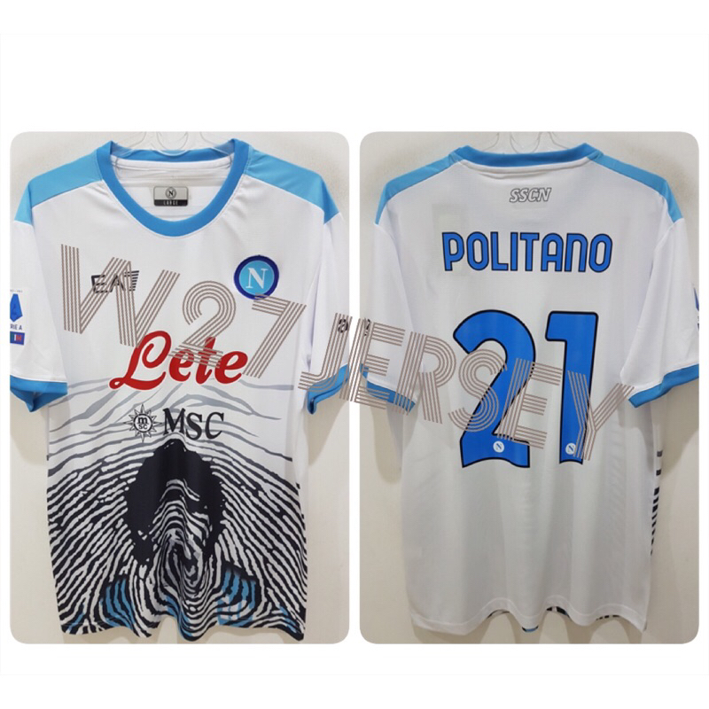JERSEY NAPOLI WHITE MARADONA 2021-2022 name player Politano + Patch