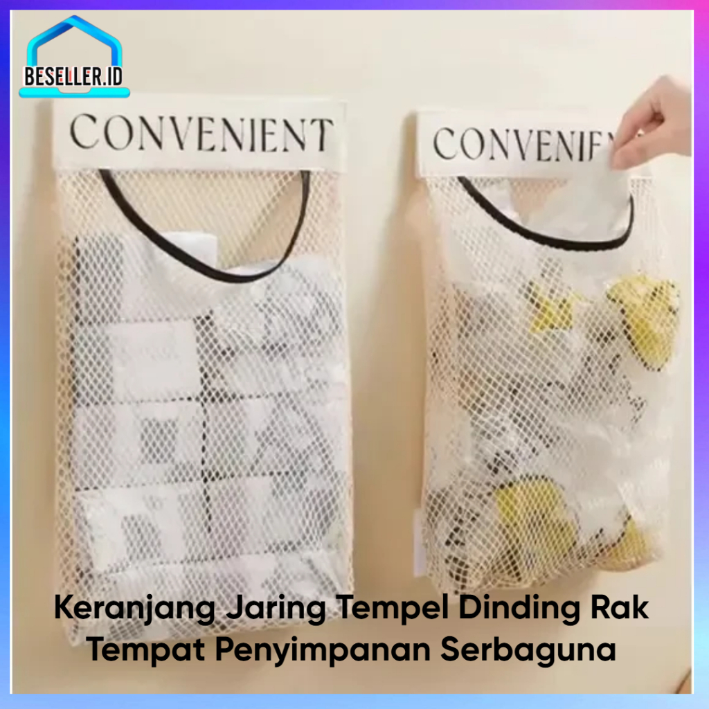 BSid Keranjang Jaring Tempel Dinding Rak Tempat Penyimpanan Kantong Plastik Mainan Tas Dapur Gantung