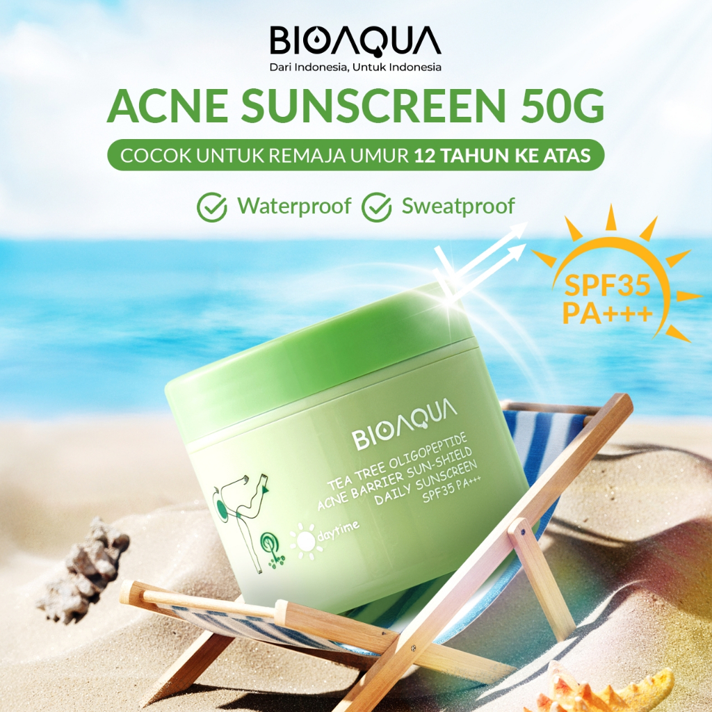 BIOAQUA Sunscreen Anak 50g SPF 35 PA+++ Skincare Anak 12 Tahun Sunscreen Wajah Tea Tree Oligopeptide