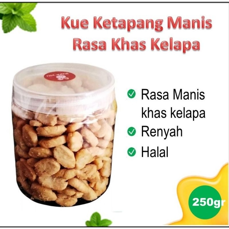 

Makanan Cemilan Kue Ketapang manis, kue biji Ketapang khas kelapa homemade by Ummi Salman kemasan toples 280 gram