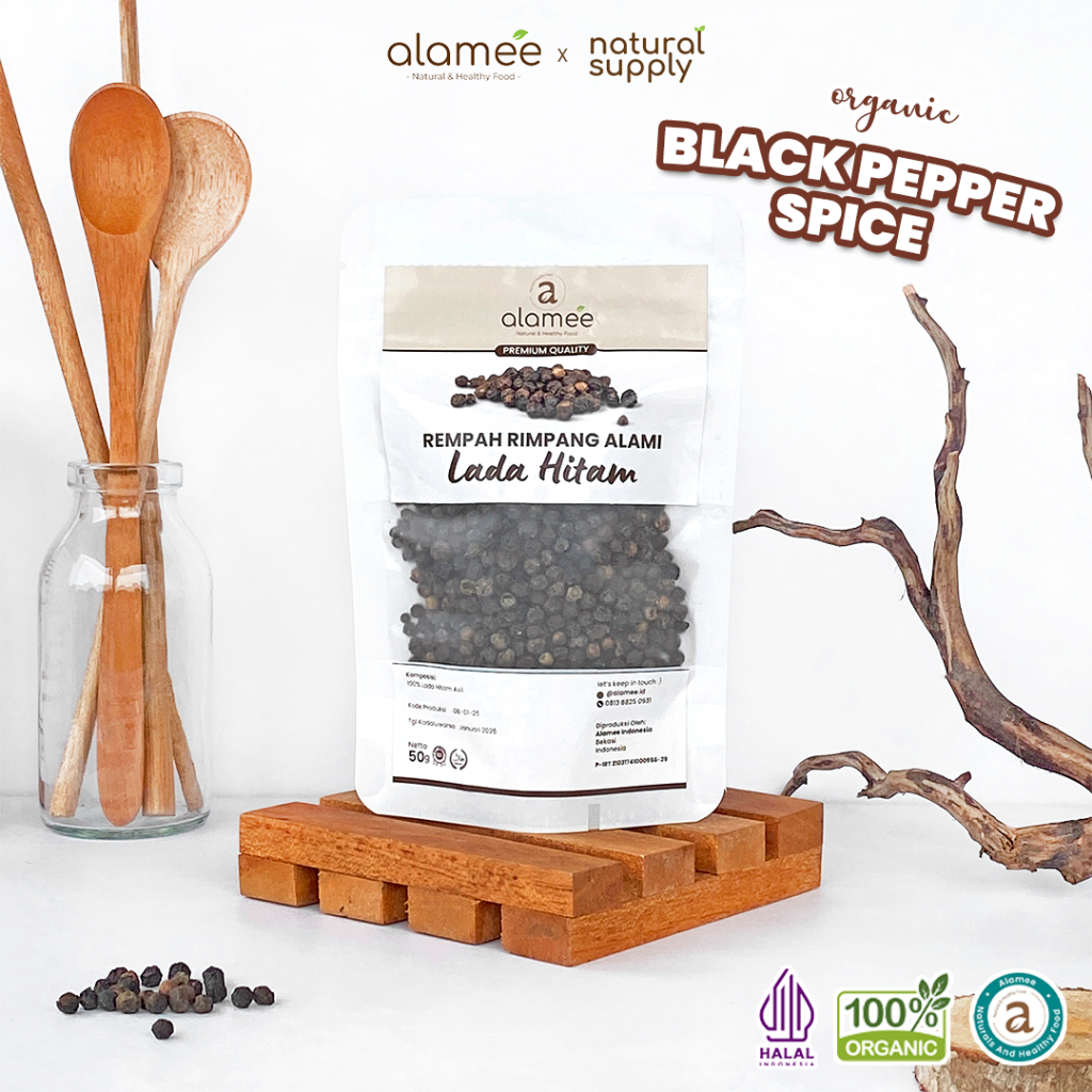 

ALAMEE Lada Hitam Biji Organik Utuh Whole Black Pepper Blackpepper Rempah Rimpang Organik Alami 50g