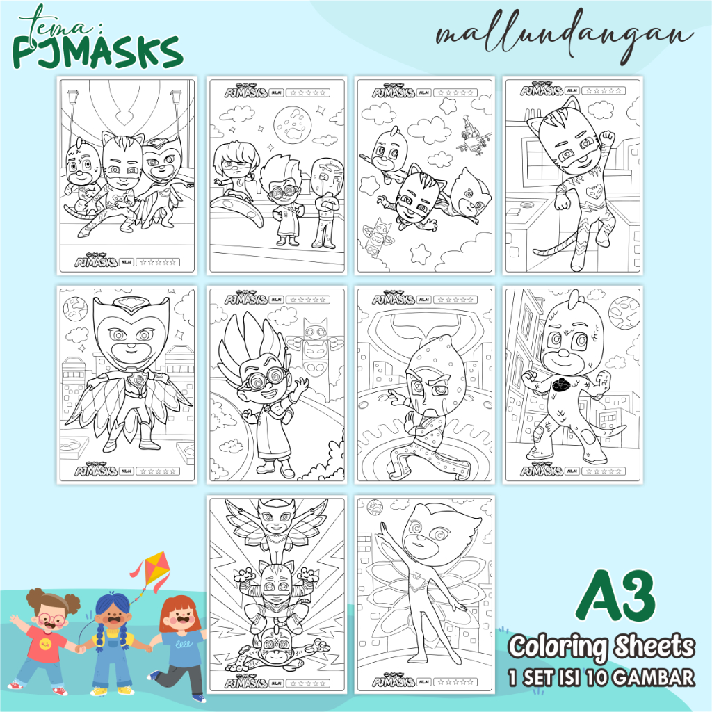 

LEMBARAN MEWARNAI ANAK A3 - TEMA PJMASKS - PAPER COLORING SHEETS FOR KIDS