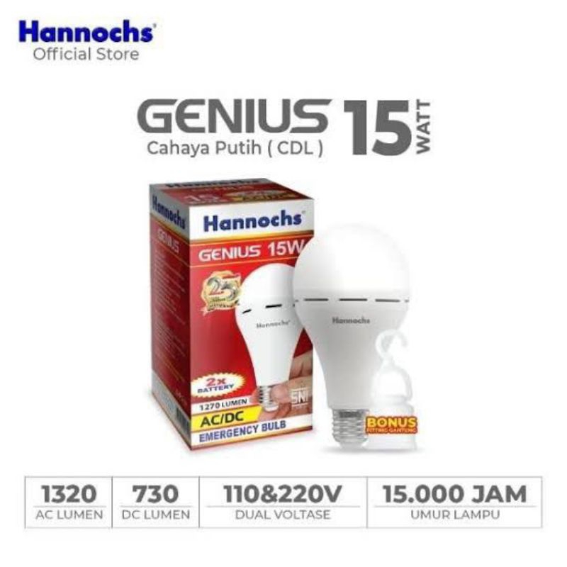 Lampu Emergency LED Hannochs Genius 15 Watt (Cahaya Putih / 6.500K)