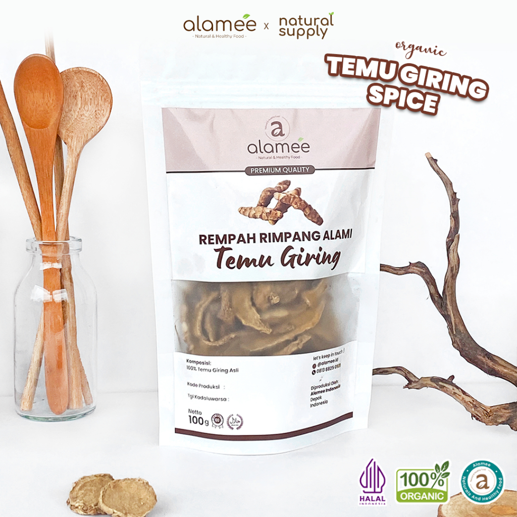 

ALAMEE Temu Giring Kering Organik Iris Kuning Gajah Rempah Rimpang Alami Bumbu Seasoning Masak 100gr