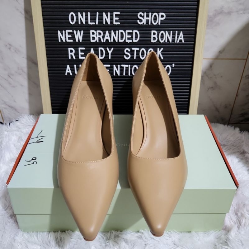 sepatu wanita bonia original heels leather polos - coklat susu