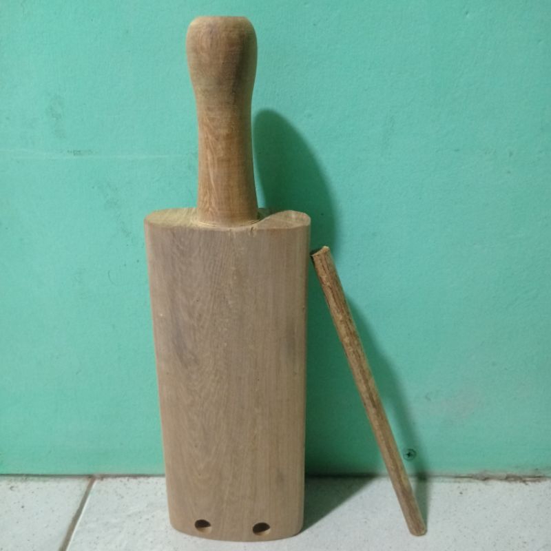 Kentongan siomay  dan bakso bahan Kayu Ulin dengan Pegangan