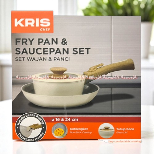 Kris Chef Fry Pan & Saucepan Set Mutifungtional Valerie 2pcs Cooking Panci Wajan Teflon Putih Gagang