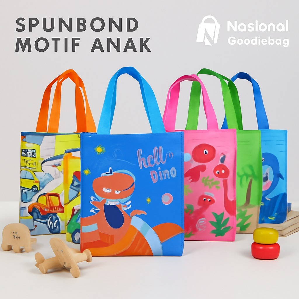 

Tas Spunbond Motif Anak Laminasi dan Tas Mewarnai Bahan laminasi dan laken