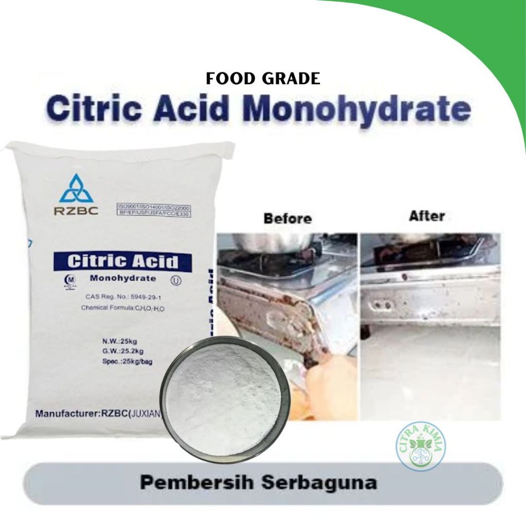 

Citric Acid Monohydrate 1kg - Asam Sitrat Monohidrat - Asam Citrun Zuur Food Grade - Pemberi Rasa Asam Alami