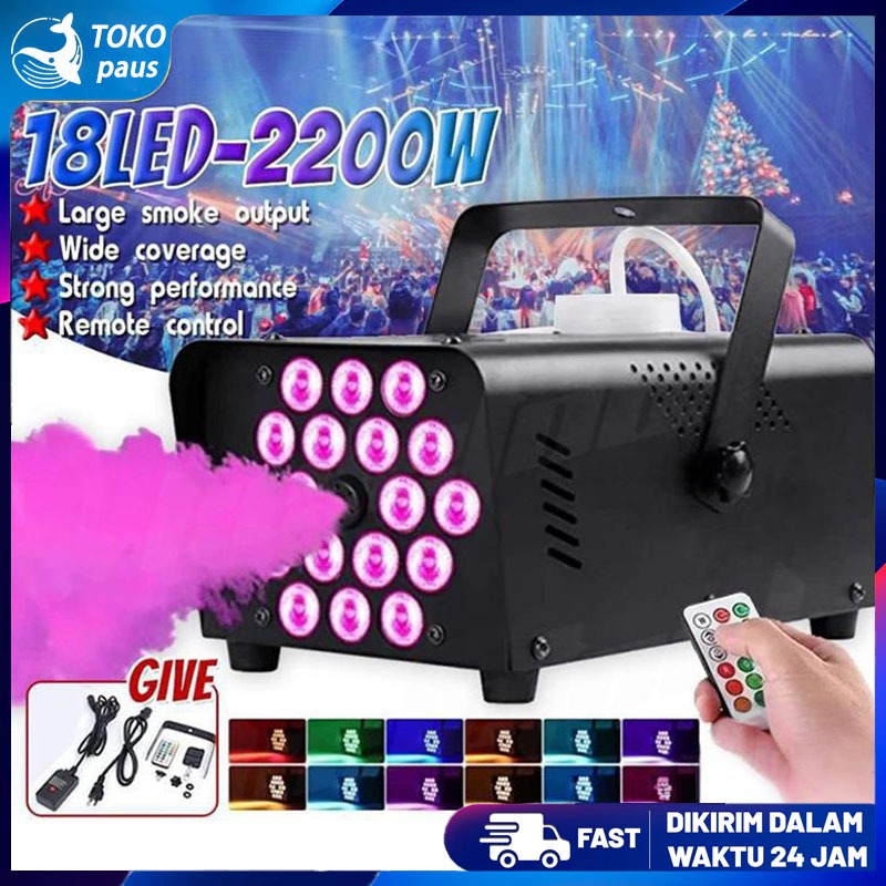 Mesin asap panggung 900W LED RGB alat fogging Disko lampu sorot panggung portable asap warna warni