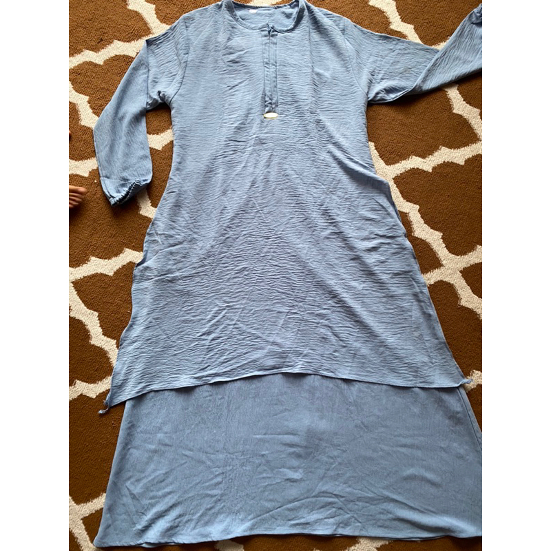 gamis tunik || crincle premium || baby blue || busui