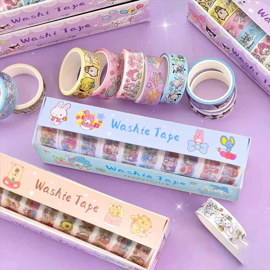 

PGATK-Tape Selotip Glitter Karakter Roll 10 pcs / Washietape 1 Set Karakter Kartun