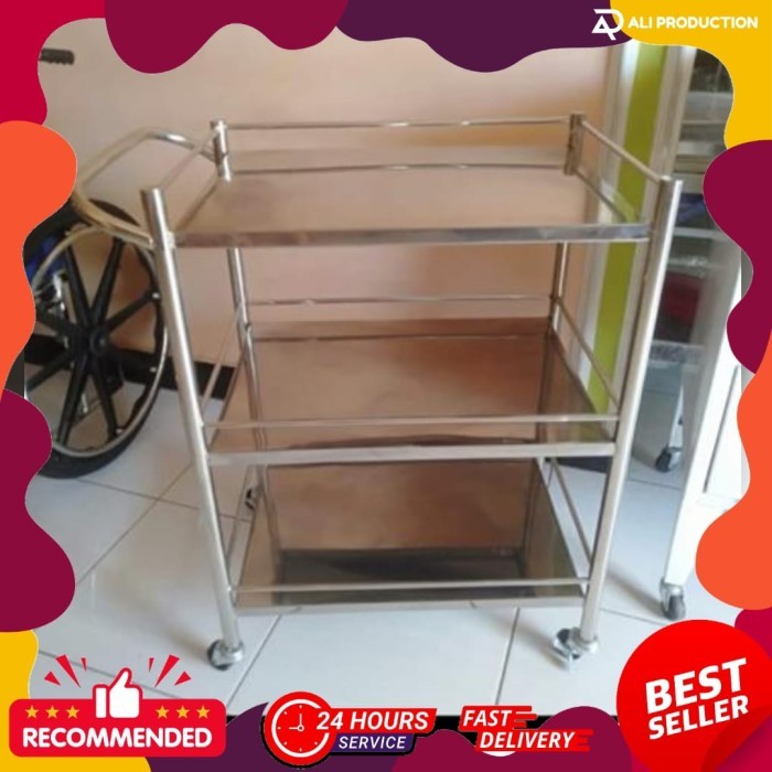 trolley instrumen 3 Susun Troli Medis Meja instrumen 3 rak Stainless Steel Instrument Cart