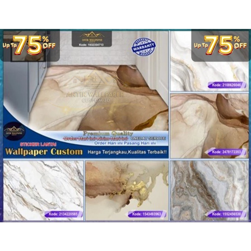 Stiker Lantai Custom 3D Tema Marmer | Tahan Air Dan Tahan Gores