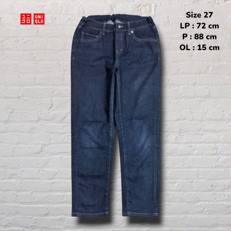Size 27 Celana Panjang Longpants Jeans Uniqlo Kids Blue Indigo Washed Slim fit Original Second Prelo