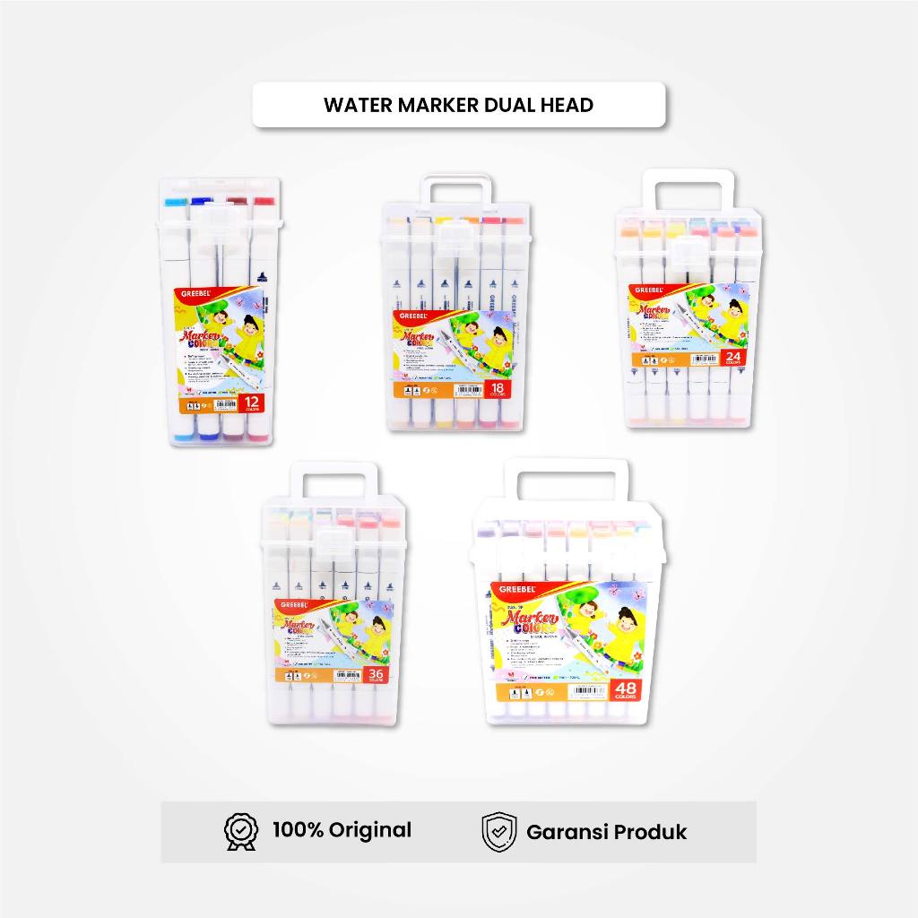 

Spidol Water Marker Dual Head / Sketsa Marker SET Spidol Warna 12 18 24 36 48 Warna GREEBEL