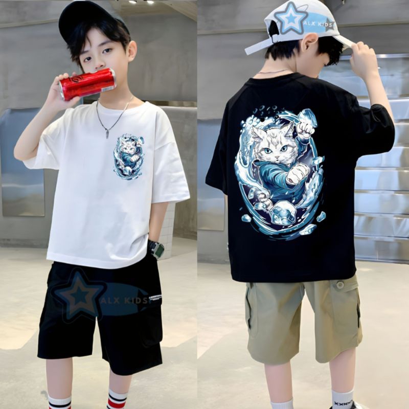 Kaos Kung Fu kucing Anak laki laki / umur 6-14 Tahun / Baju kaos anak tanggung cowok / Baju Anak lak