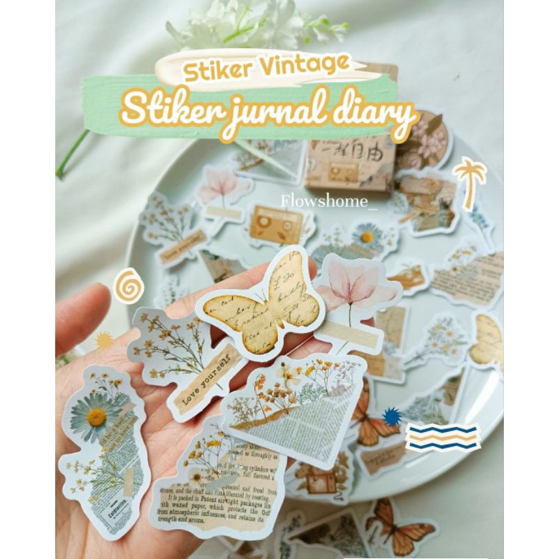 Stiker vintage, stiker estetik Scrapbook Stiker Jurnal Diary Planner