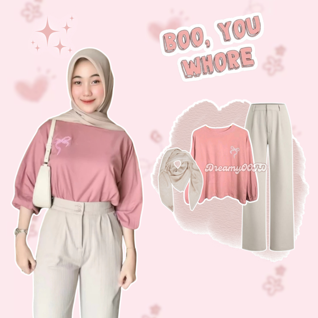 DreamyOOTD - One Set Wanita Kekinian Korea Hijab Style Outfit Korea Cocok Daily Study Tour Hijab Blo