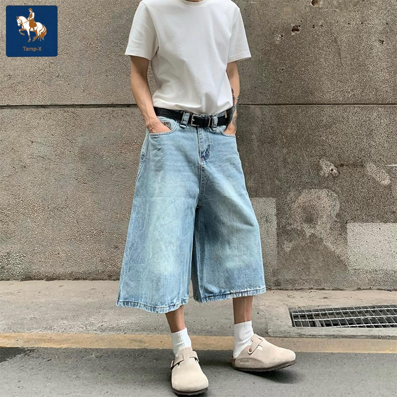 Tamp-X Oversize Jumbo Celana Pendek Pria Baggy Casual Distro Jeans Celana Pendek 7/8 Kulot