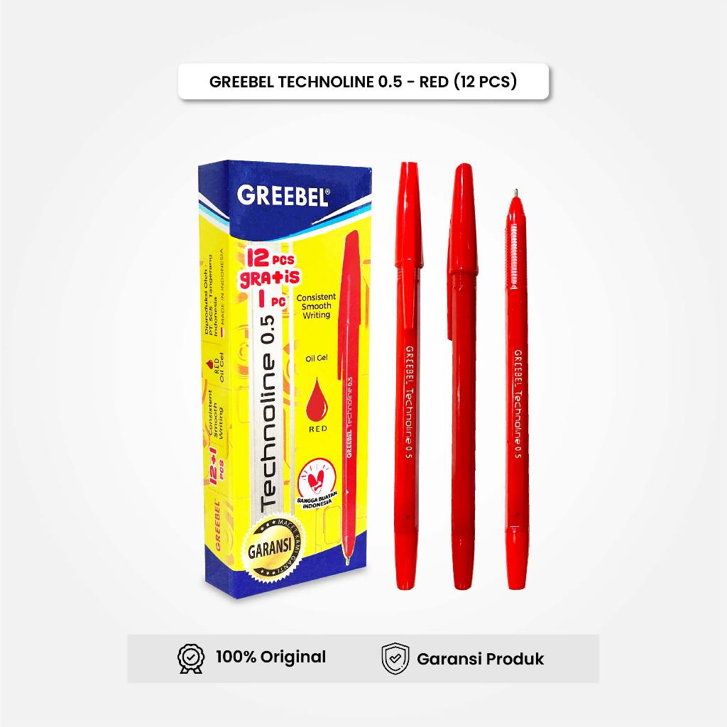 

Bolpen Pulpen Greebel / Technoline Tinta Merah 0.5 (12 PCS/BOX) / Ballpen Ballpoint Pena Gel
