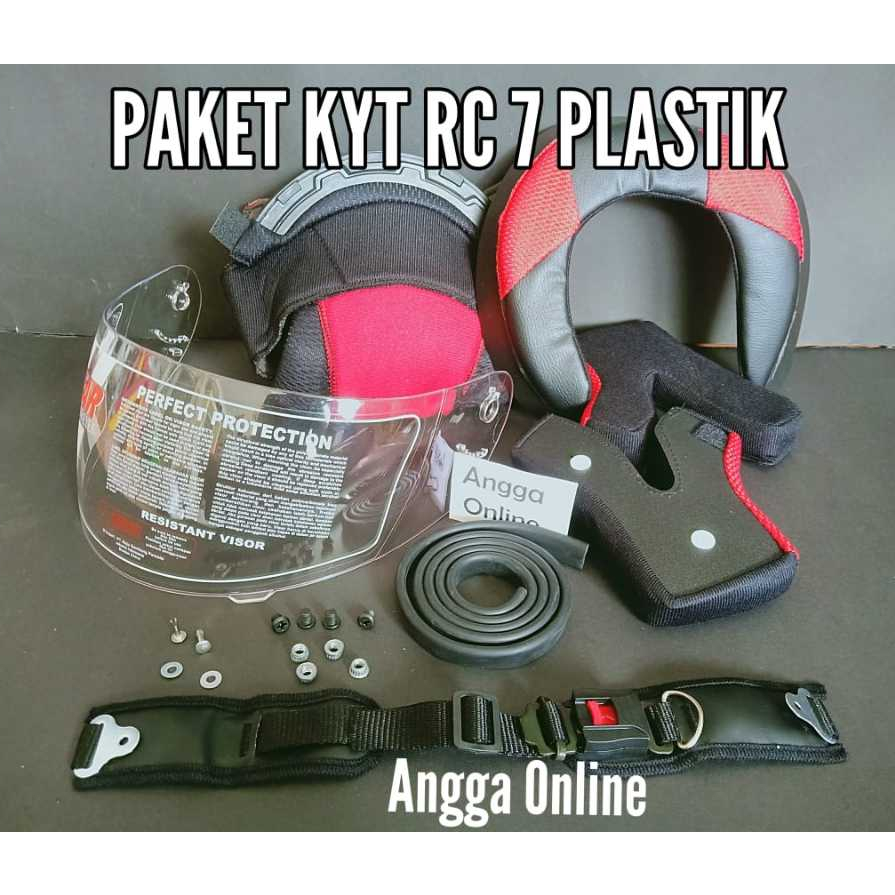 PAKET KYT RC7, KYT RC 7 KANCING PLASTIK. BUSA HELM + KACA HELM+TALI HELM+LIS KARET+BAUT RACHET & NUT