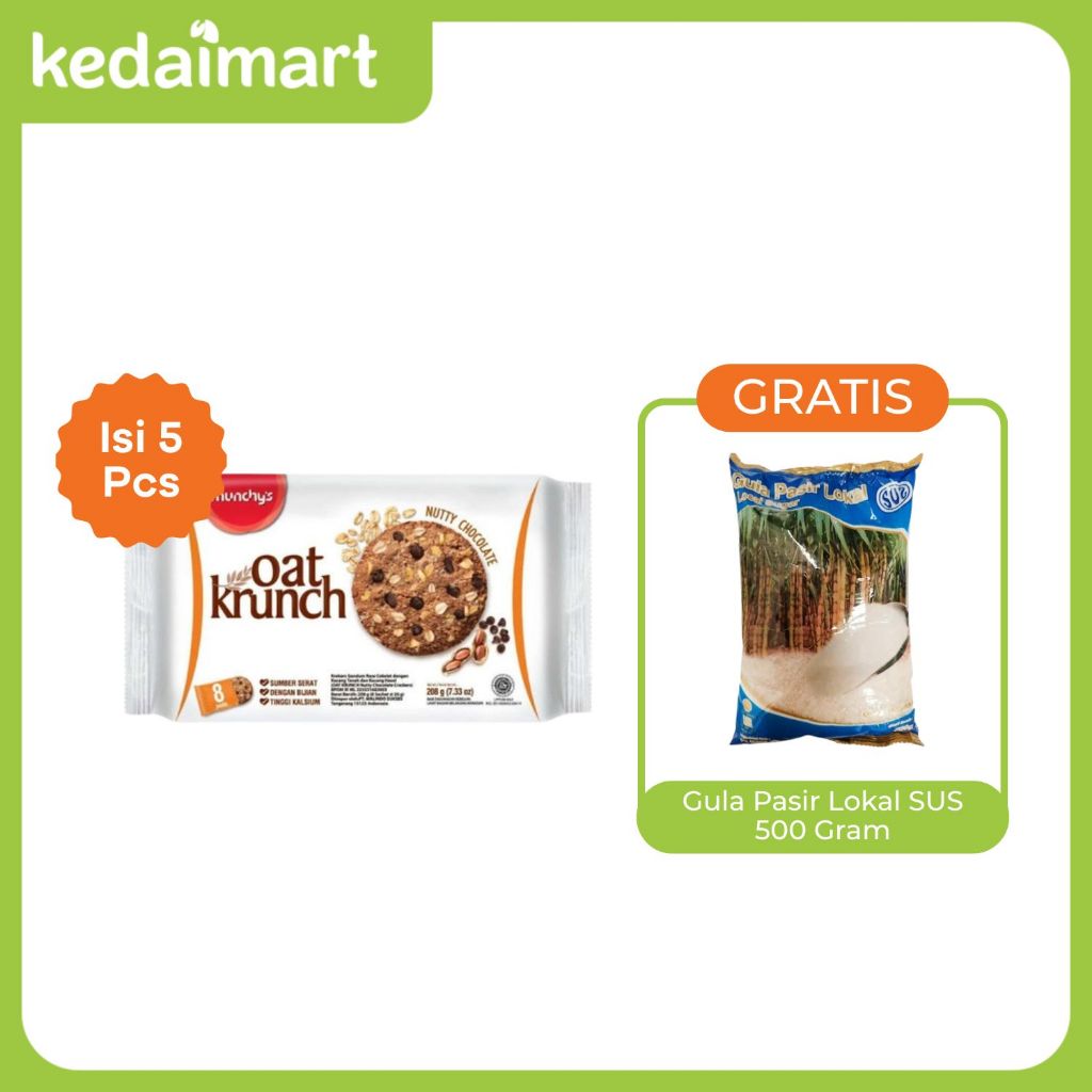 

Promo Clearance Sale Oat Krunch Biskuit Nutty Chocolate 208 Gram x 5 Pcs FREE Gula Pasir Lokal SUS 500 Gram