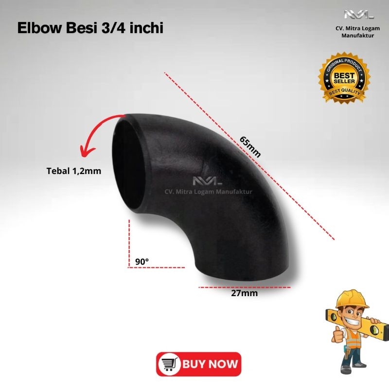 ELBOW PIPA BESI 3/4 INCHI | ELBOW PIPA BESI 3/4" TEBAL 1,5MM-2MM
