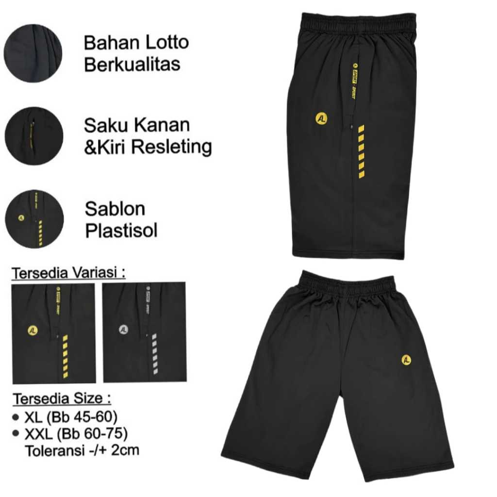 Celana traning pendek 3/4 Jumbo Pria Dewasa Bahan Lotto Premium - Celana Kolor Sontog XXXL / Celana 