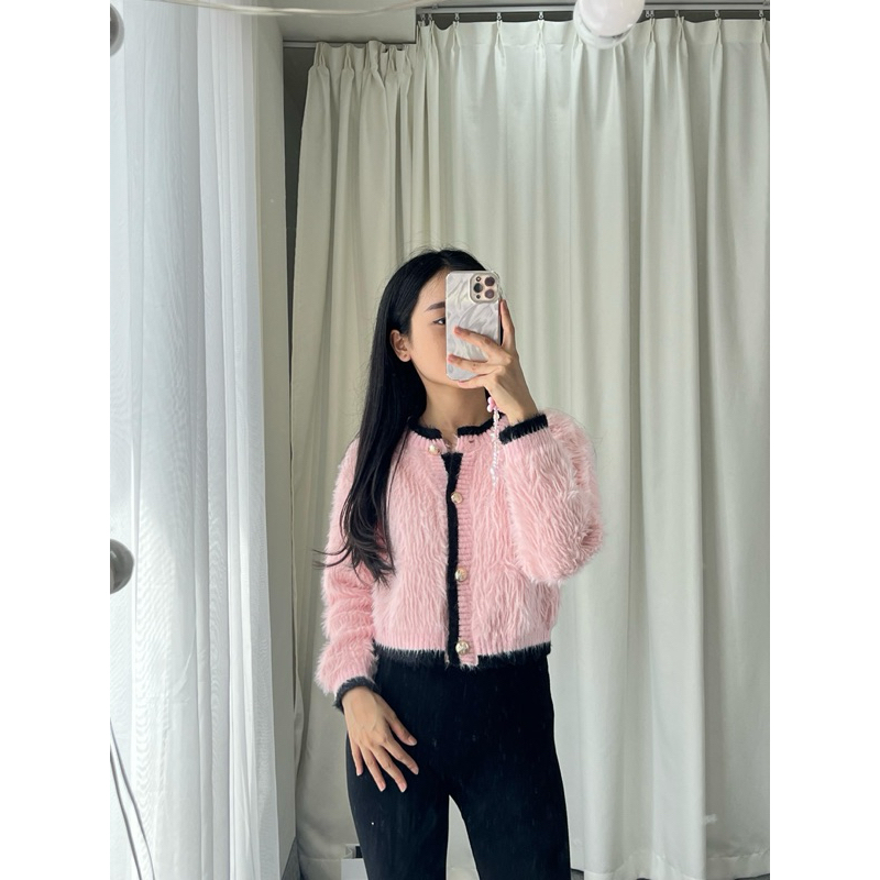 Cardigan Bulu Wanita Kekinian – Dala Fur Top | Outer Korea Tebal Lucu | Atasan Cewek Lengan Panjang 