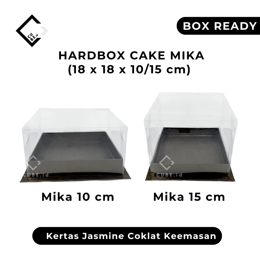 

HARD BOX CAKE MIKA / PACKAGING / HARD BOX / KOTAK KUE / BUKA TUTUP LEPAS / BOX TUTUP MIKA UK. 18 x 18 x 10/15cm