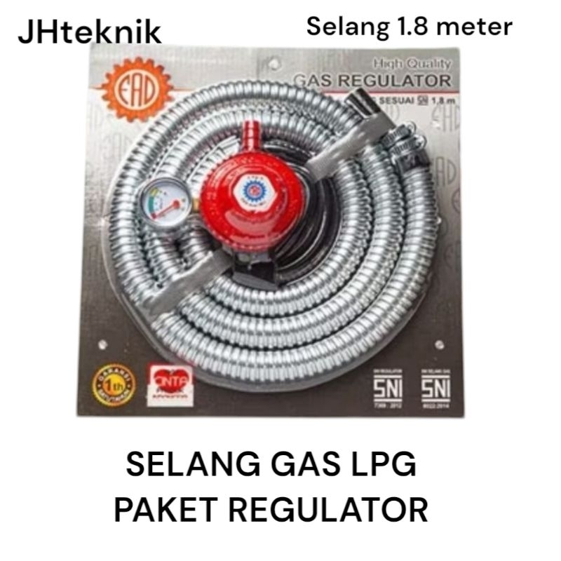 JHTeknik Selang Gas LPG Paket Lengkap/Regulator dan Selang Lpg Set Lengkap Selang 1.8 meter