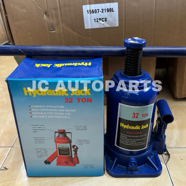 Dongkrak Botol 32 Ton Hydraulic Jack Body Pendek Ulir Biru