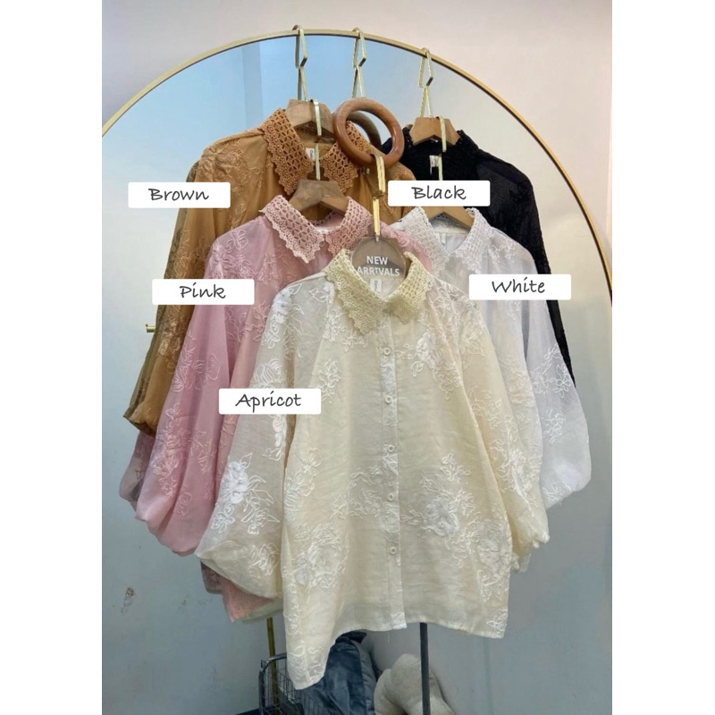 BOOMI LACE SHIRT | BUYNIKIE | Atasan Blouse Wanita Motif Bordir Lengan Balon Women's Top With Long S