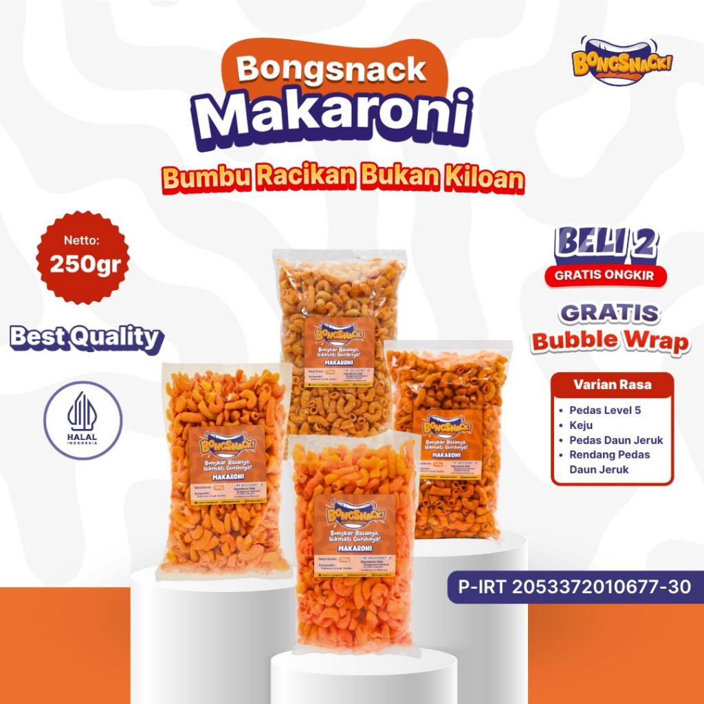 

BONGSNACK Cemilan Makaroni- Isi 250gr Varian Rasa Cemilan Enak Makaroni Pedas