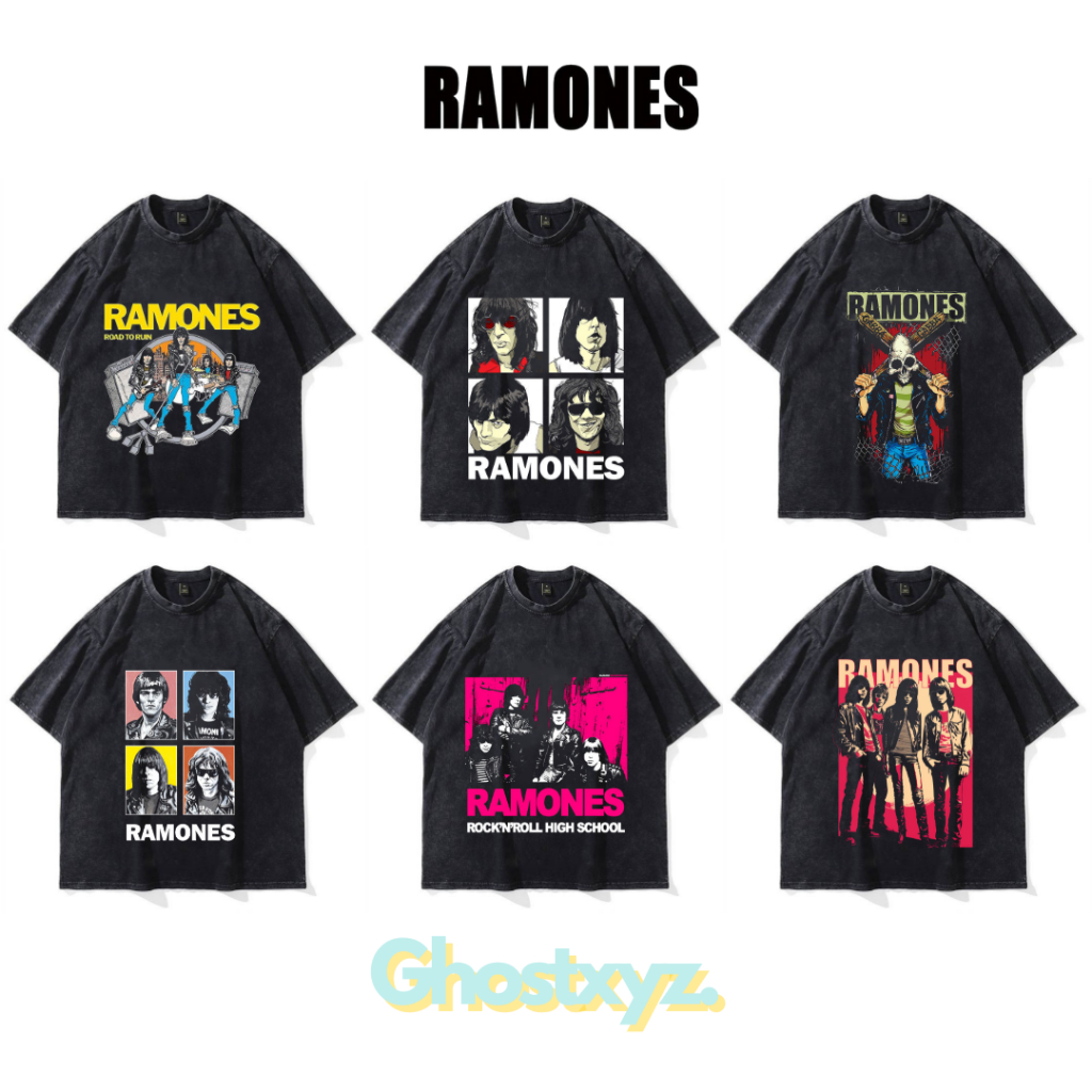 Ghostxyz T-Shirt Ramones Wash Oversize Vintage Tee Baju Kaos