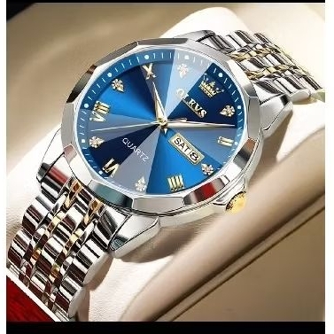 Olevs jam tangan pria anti air original rantai keren terbaru mewah 2024 putih luxury stainless steel