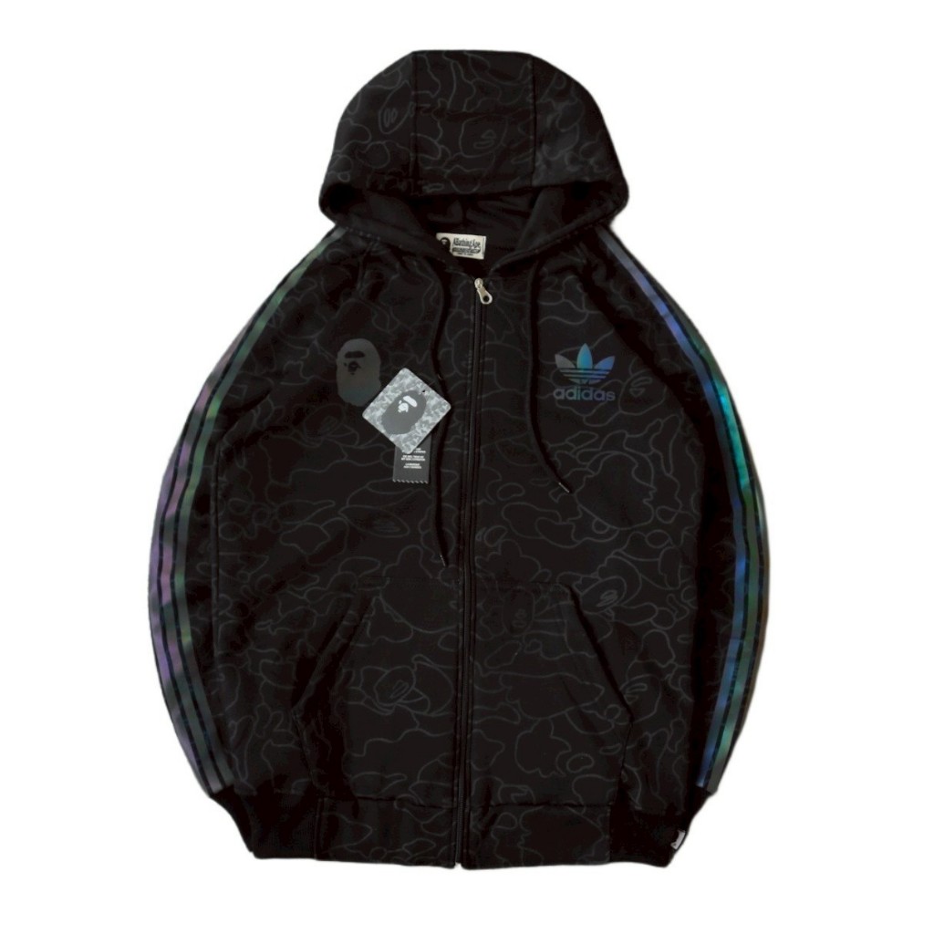 JAKET SWEATER HOODIE ZIPPER BAPE A BATHING APE CAMO TECHNO GREY STRIP HOLOGRAM
