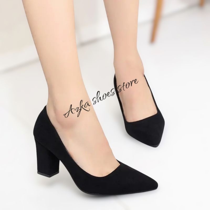 sepatu heels wanita sepatu kerjabuludru premium 5cm heels jumbo wanita ShoesHigh Hitam