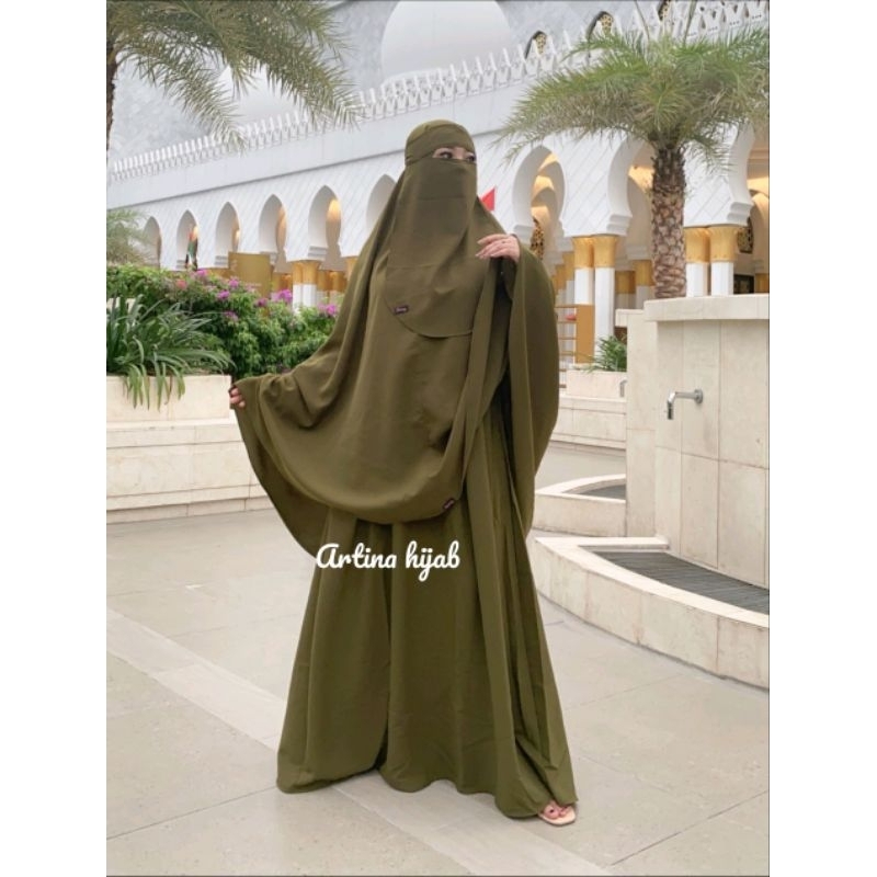gamis set hijab | gamis syar'i set khimar wolfis exlusive  free cadar bandana