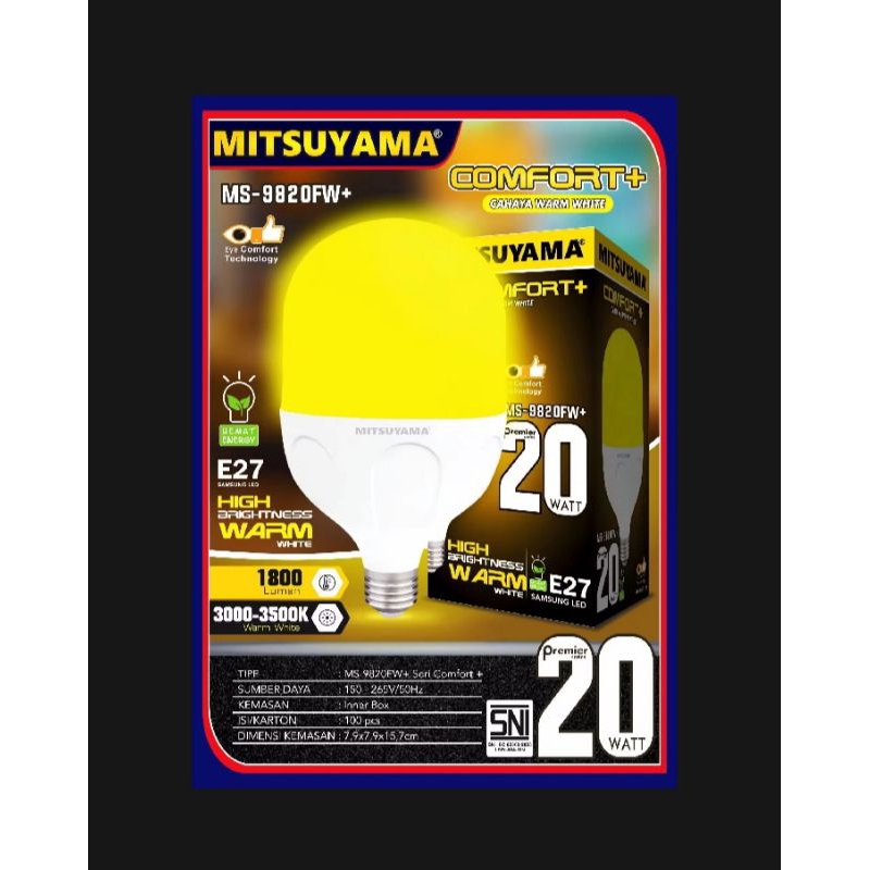 Bolham Lampu LED 20 Watt MITSUYAMA Premier VI COMFORT Cahaya Kuning