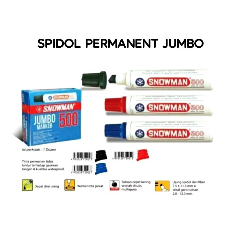

Spidol permanent Jumbo ( hitam biru merah hijau)