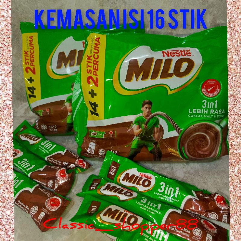 

Milo 3 in 1 Kemasan Baru isi 16 Stik