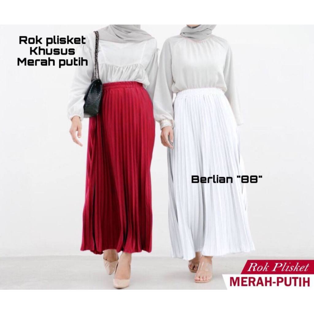ROK PLISKET PREMIUM MERAH PUTIH/ROK DEWASA/ROK HUT RI/ROK HARI KEMERDEKAAN