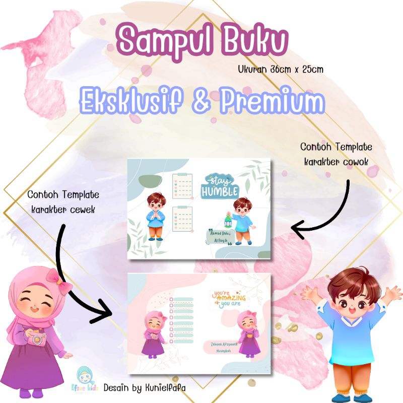 SAMPUL BUKU CUSTOM NAMA CEWEK COWOK KARAKTER ANAK MUSLIM