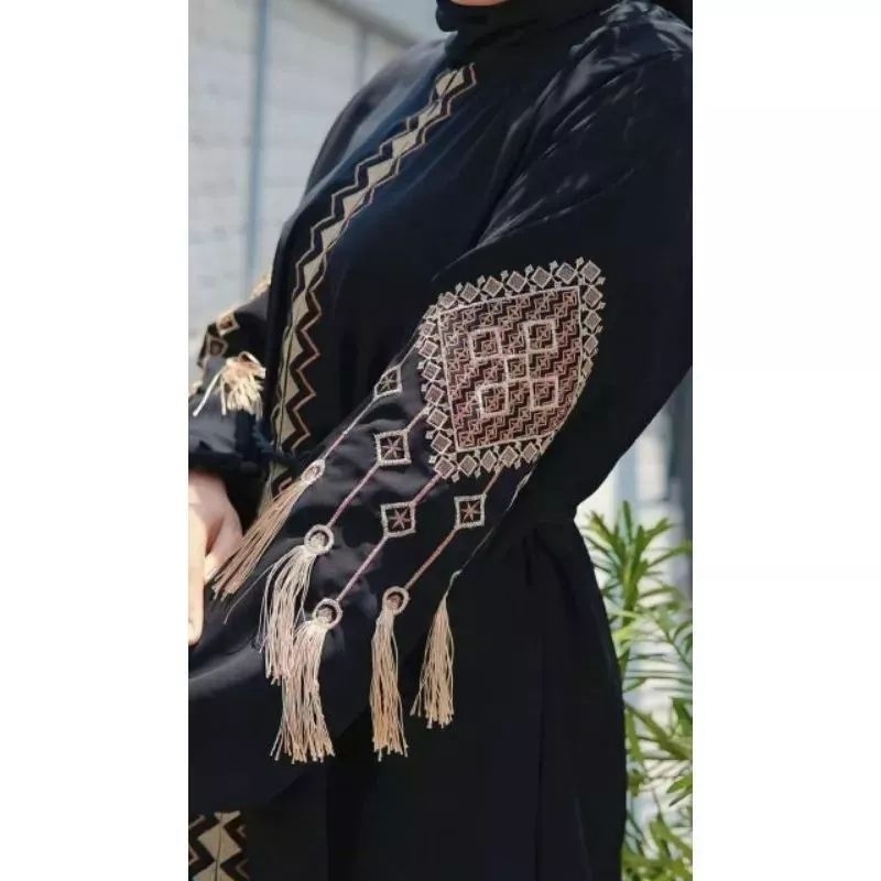 Abaya Hitam Jetblack Saudi Gamis Murah Bordir Pakaian Wanita Maxy Dress Baju Perempuan Turkey Dubai 