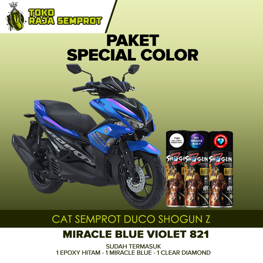 Paket Hemat Cat Semprot Motor Shogun Z Paint Bunglon Miracle Blue Violet 821