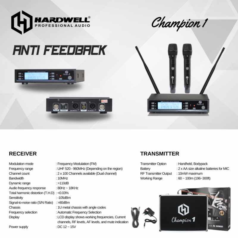 HARDWELL CHAMPION-1 | MICROPHON WIRELESS | MICROPHON HANDLE | MICROPHON KAROKE | PROFESIONAL AUDIO |